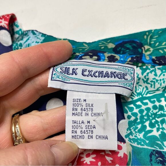 Vintage Silk Exchange Patchwork Print Bohemian Silk Button Front Blouse Sz M NWT - Picture 13 of 15